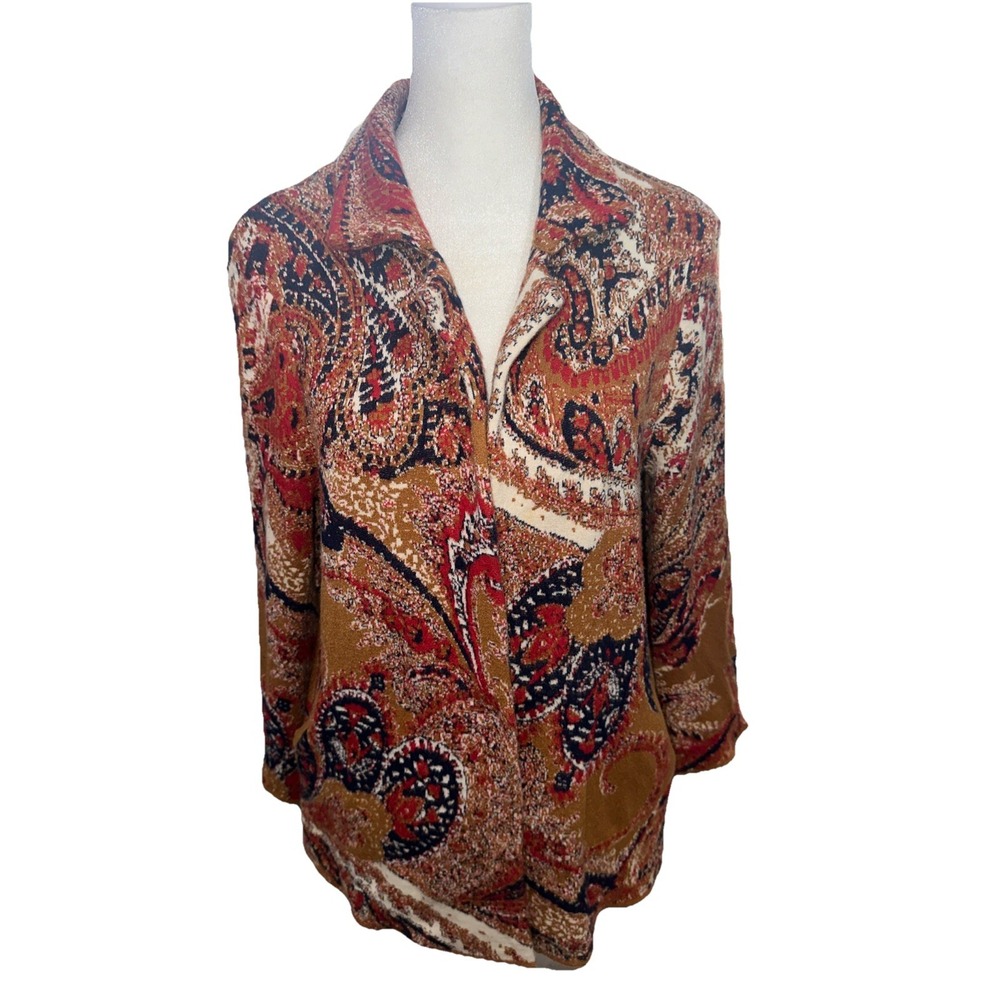 Women's Anthropologie Moth Paisley Intarsia Blazer Sweater Jacket SIZE Small